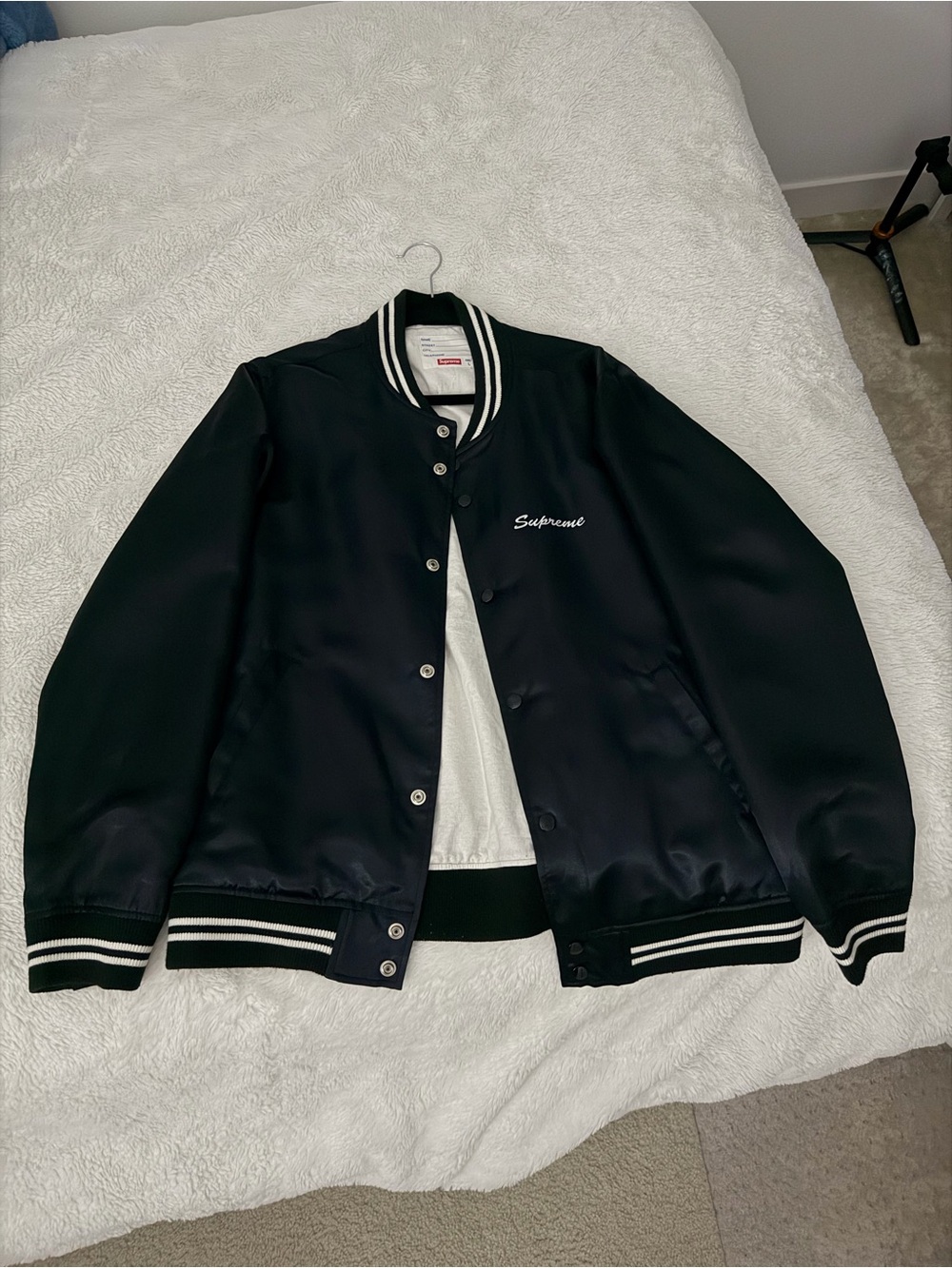 Supreme Black Varsity Jacket with White Trim
